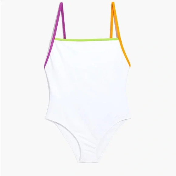 SOLID & STRIPED: White One-Piece Swimsuit w/Color Pop Trim - Picture 2 of 13
